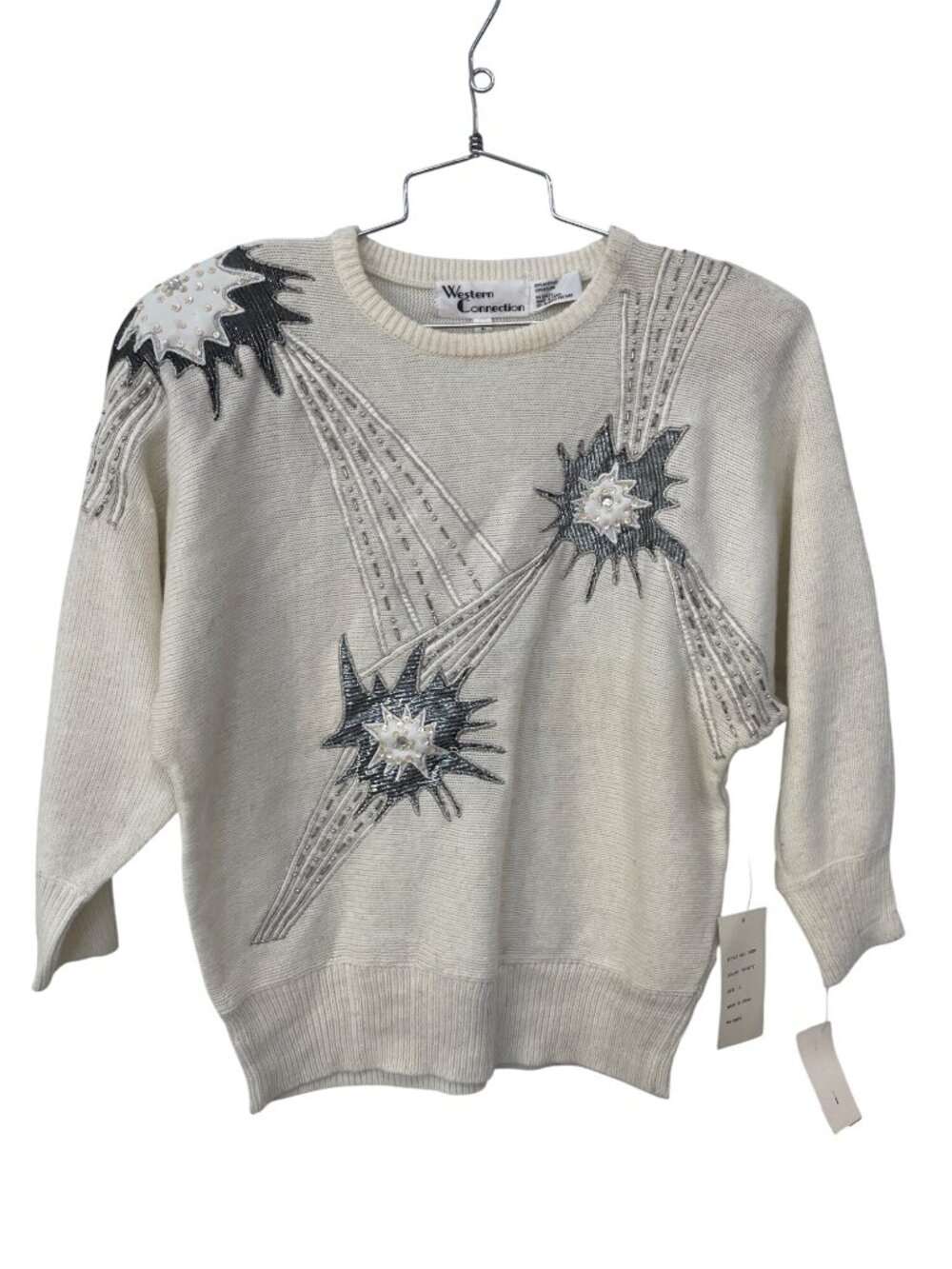 Vintage Western Connection Sweater Large Sequin Starburst Design Deadstock NEW